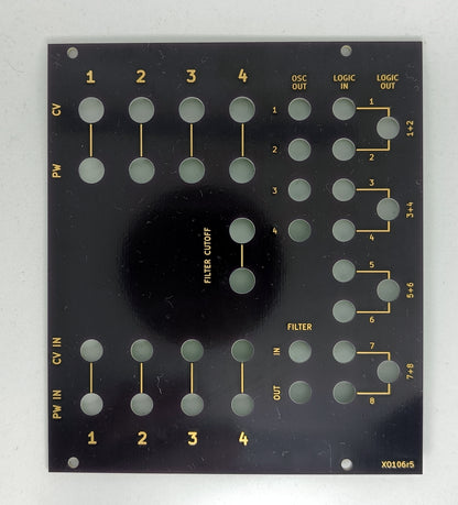XO106r5: Quad square-wave drone module with patchable logic and filter (PCB/panel)